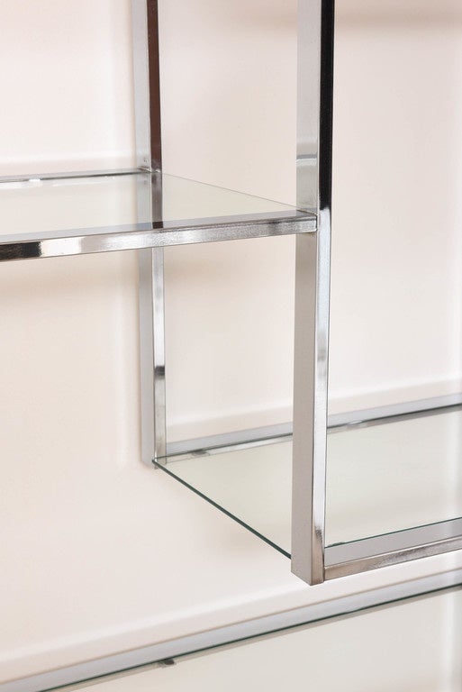 American Milo Baughman Style 1970s Polished Chrome and Glass Étagère (Pair Available)