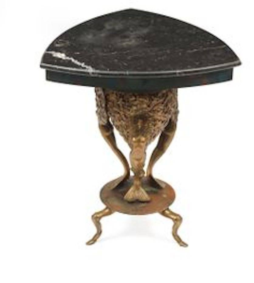 Mark Brazier-Jones 1997, Marnie tripod table with mermaids, bronze and black marble, signed and numbered, limited edition, 22/25, height 79 cm, top 67 cm, only three in black marble;
Reproduced in Mark Brazier-Jones monograph, page 83ique