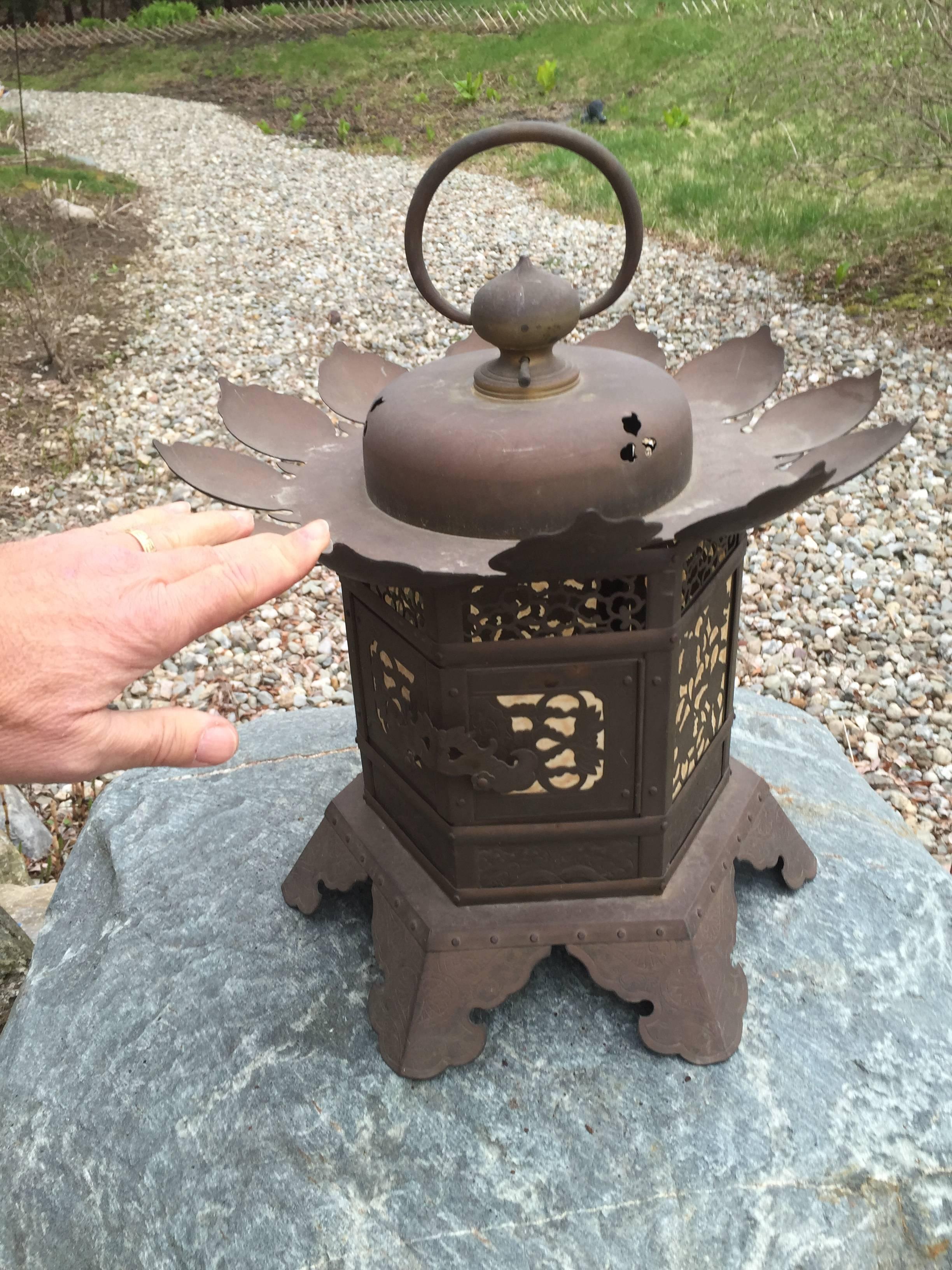 20th Century Japanese hand made Antique Lantern  with fine lotus motif 