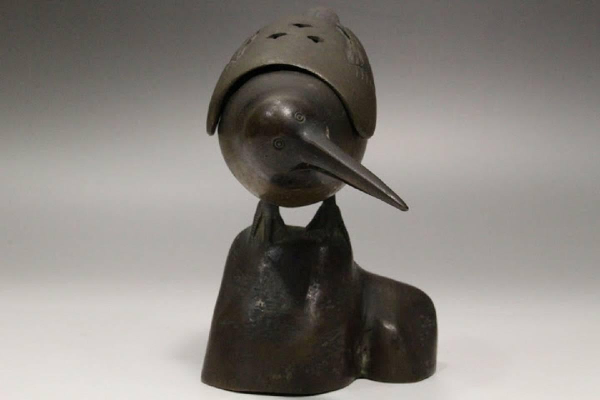 Cast Japanese Hand made Hand cast Antique Bronze BIRD Censer, 19th century