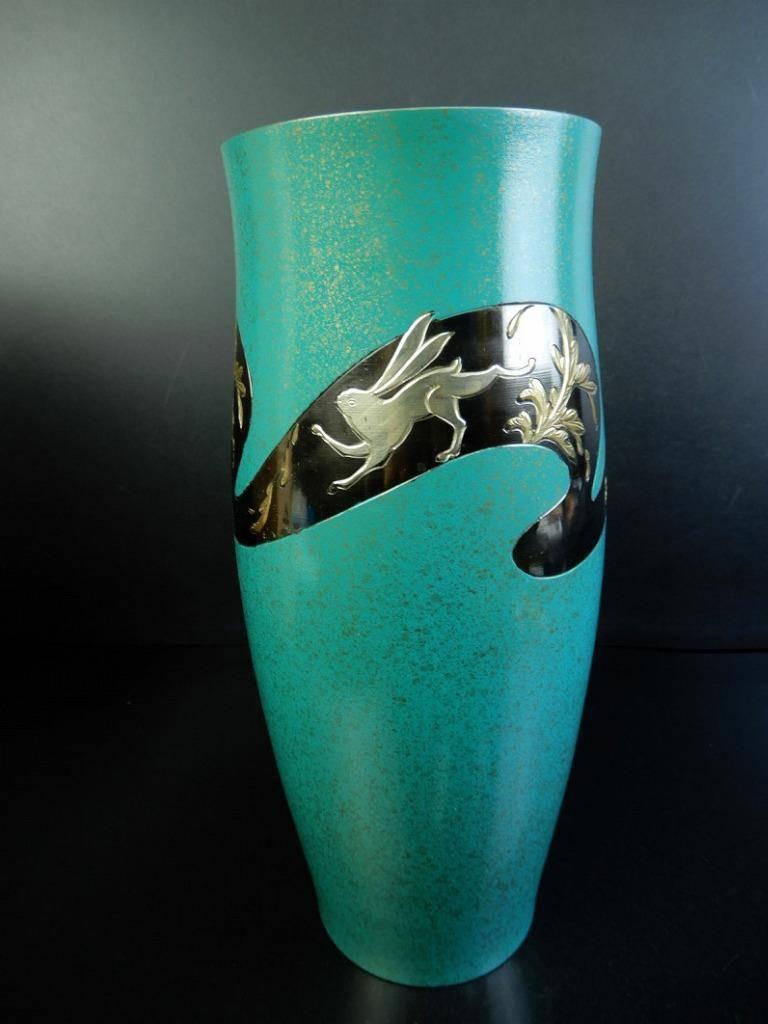 Hand-Painted Rare Holiday Gift: Stunning Tall RABBITS Vase Signed  Mint Signed & Boxed