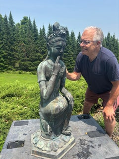 Japan Large  Antique Bronze Seated Kanon Beautiful Face