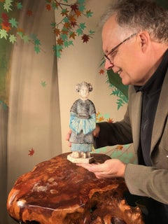 Ancient Chinese Cobalt Blue Glazed Attendant, Ming Dynasty, 1368-1644