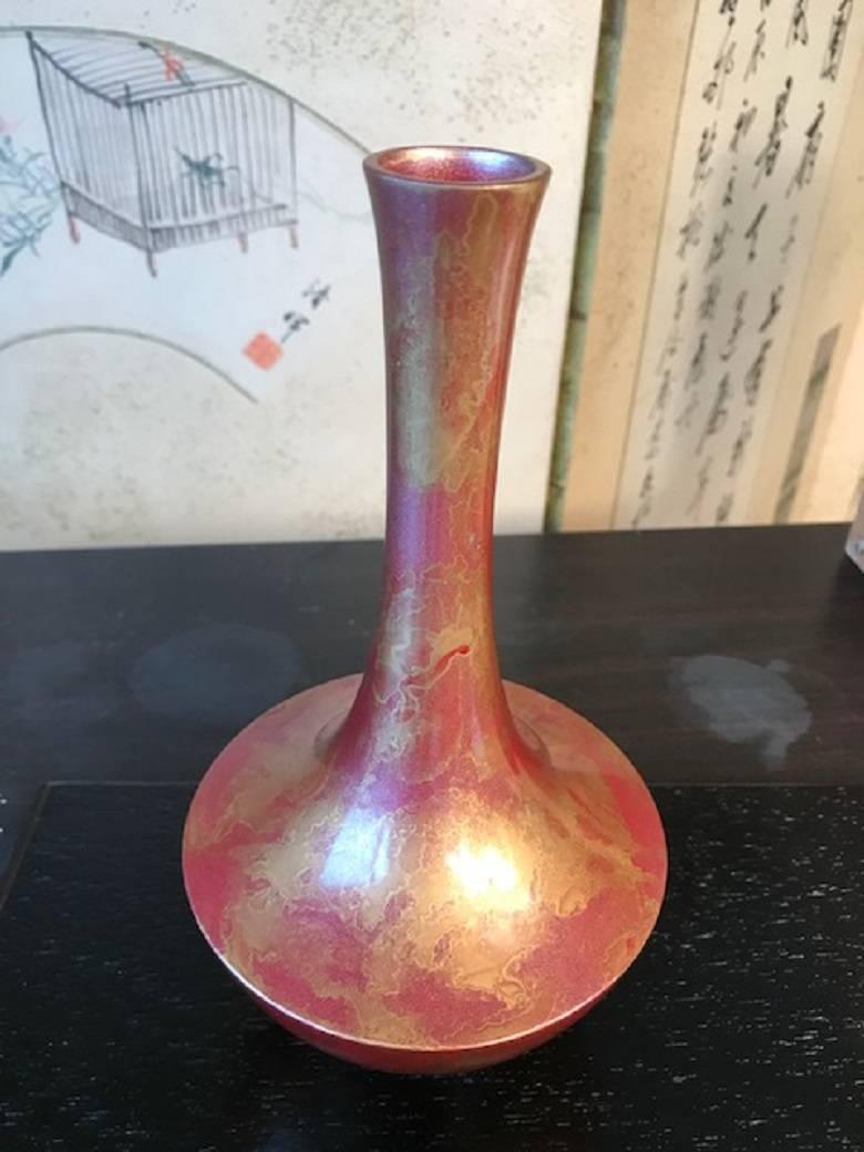 Japanese Japan Lovely Old Flower Bronze Bud Vase, Murashido Finish, Signed