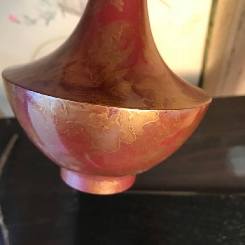 Mid-20th Century Japan Lovely Old Flower Bronze Bud Vase, Murashido Finish, Signed
