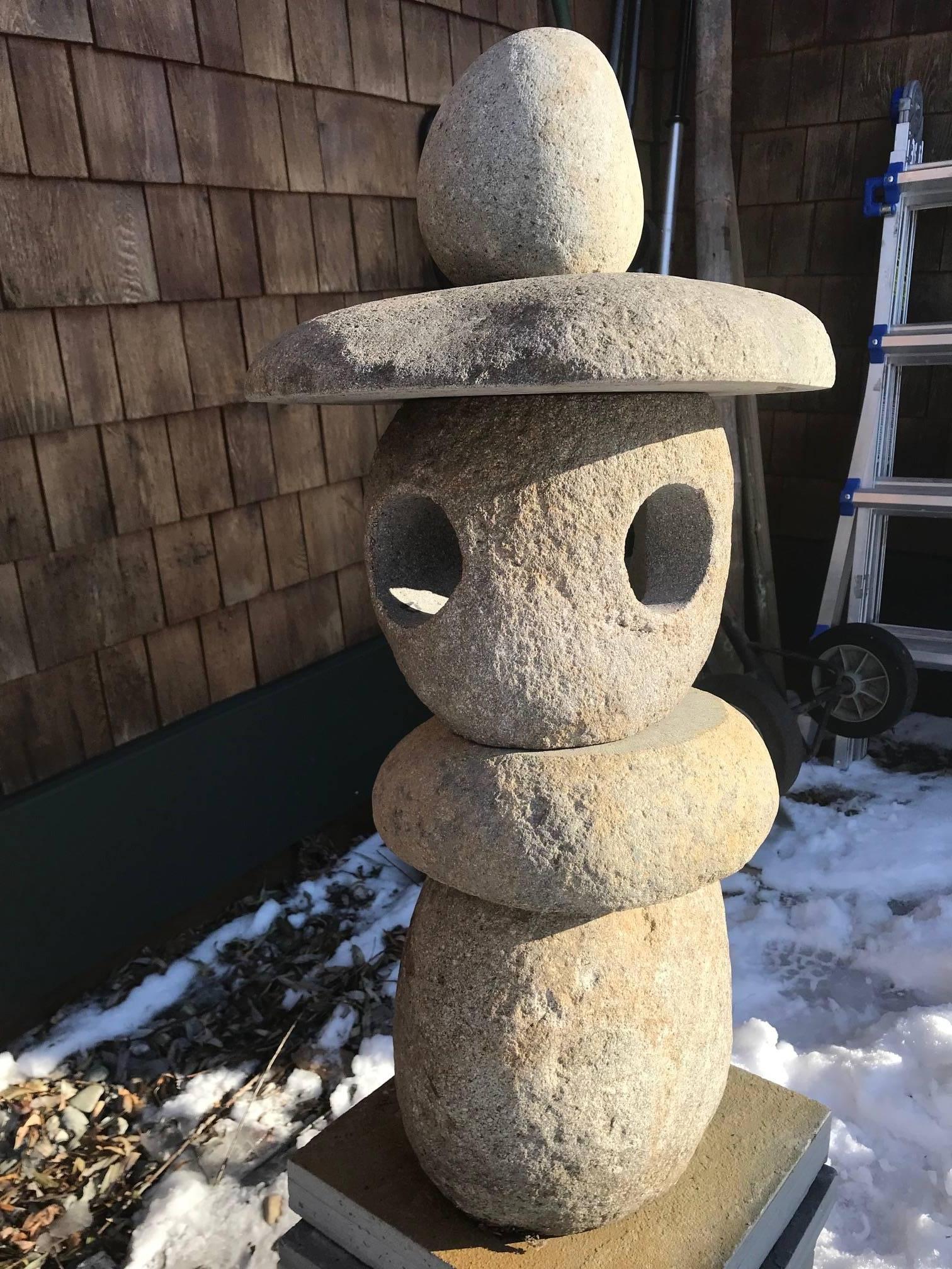 Japan Natural Stone Spirit Lantern Hand-Carved Natural Boulders In Good Condition In South Burlington, VT