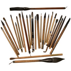 Artisan's Cache of 25 Old Chinese Paint Calligraphy Bamboo Brushes