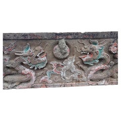 Antique Chinese Sandstone Double Dragon Lintel, 18th Century Qing