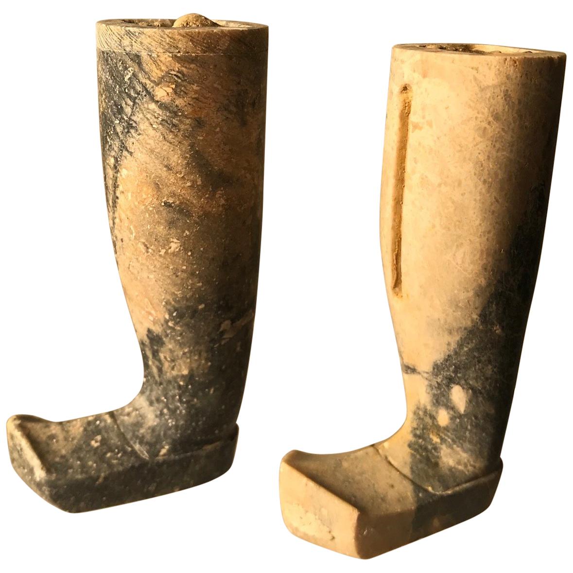 Old Unusual Vintage Chinese Pair of Jade Boots Legs