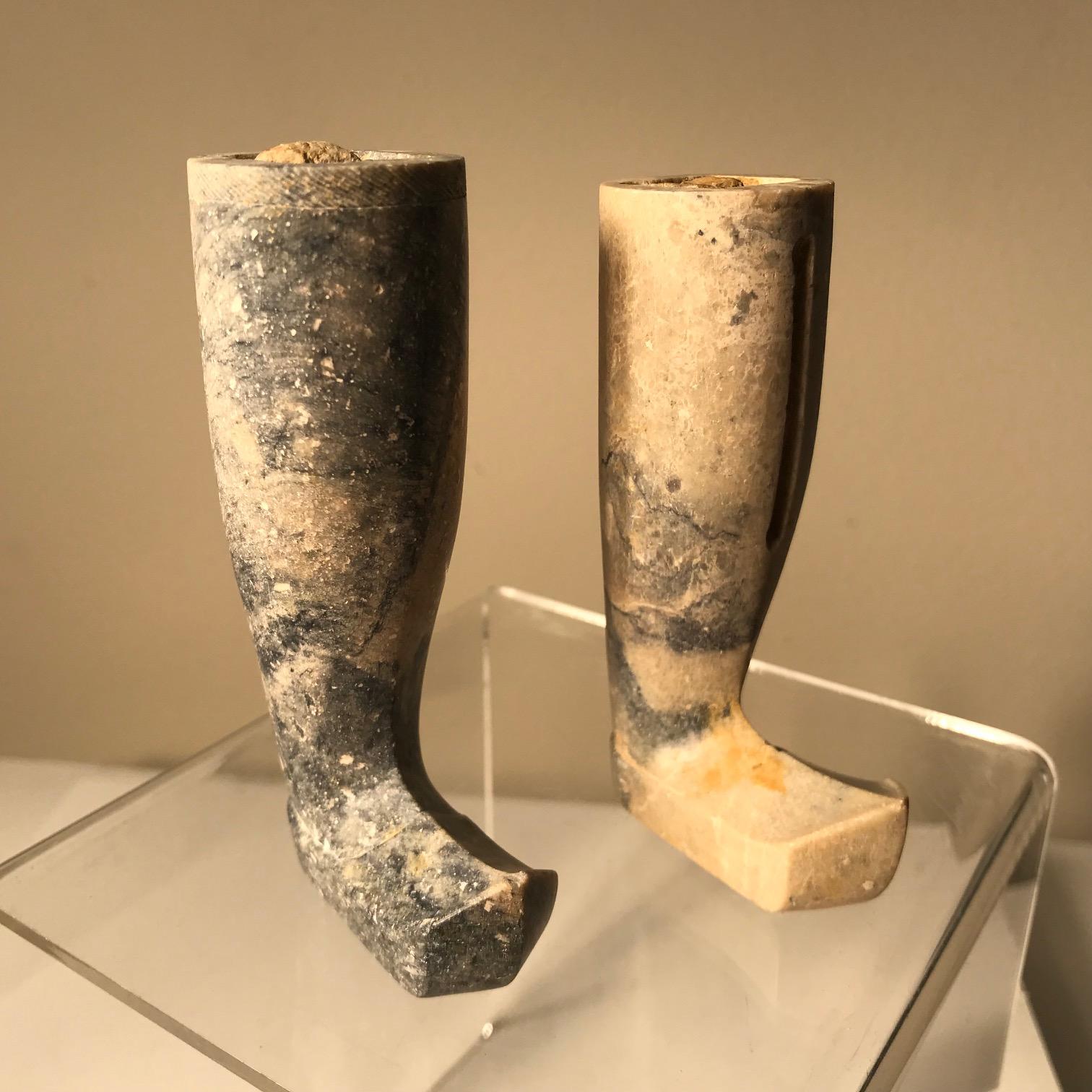 Old Unusual Vintage Chinese Pair of Jade Boots Legs In Good Condition In South Burlington, VT