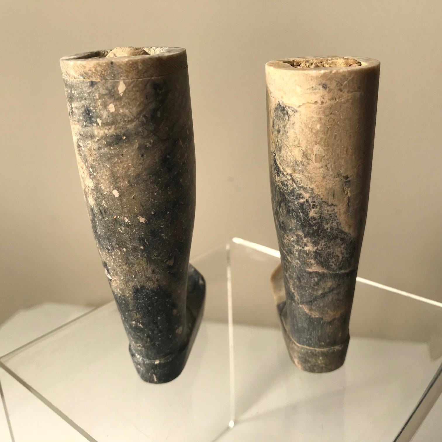 Old Unusual Vintage Chinese Pair of Jade Boots Legs 2
