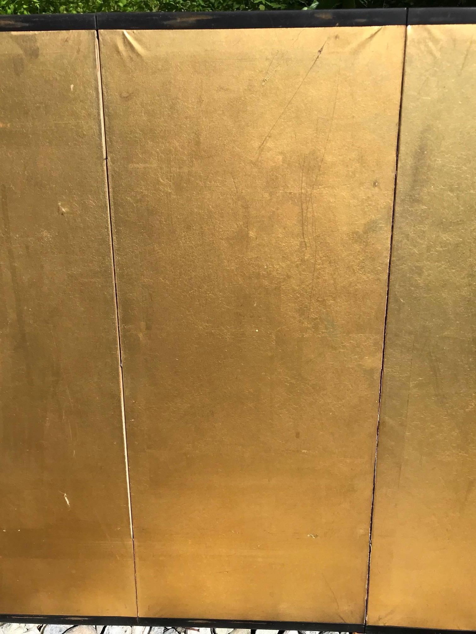 Japanese Fine Antique Rich Gold Leaf Screen, Perfect for Small Spaces, 100 Years In Good Condition In South Burlington, VT