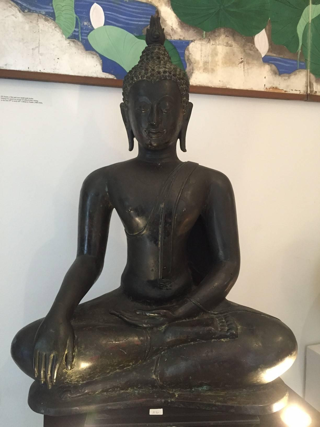 Hand-Carved Japanese Unusual Artisan Enku Style Wood Carving of the Buddha, Showa Period