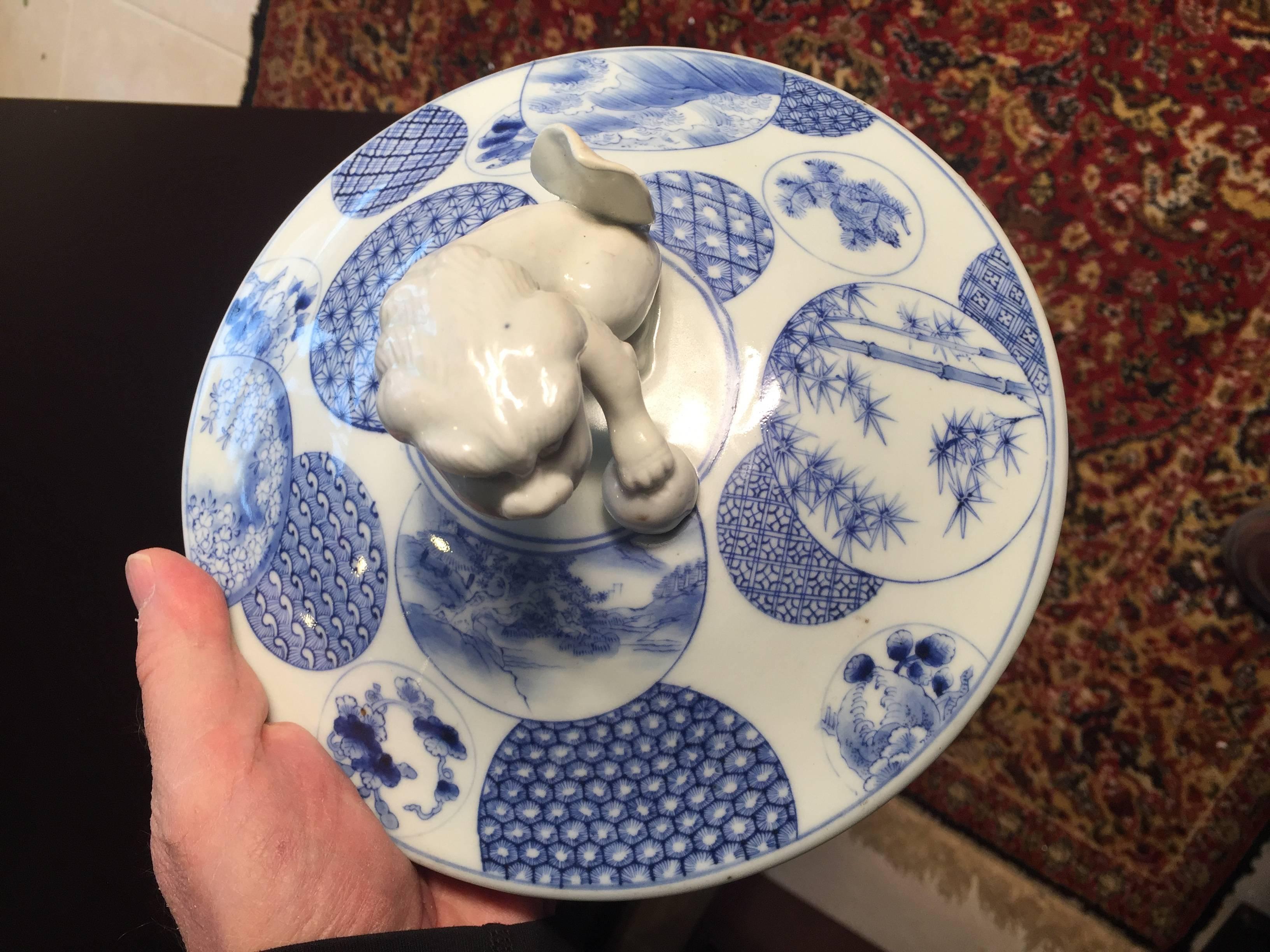 19th Century Japanese Big Antique Hand made hand glazed Blue White Porcelain Covered Jar