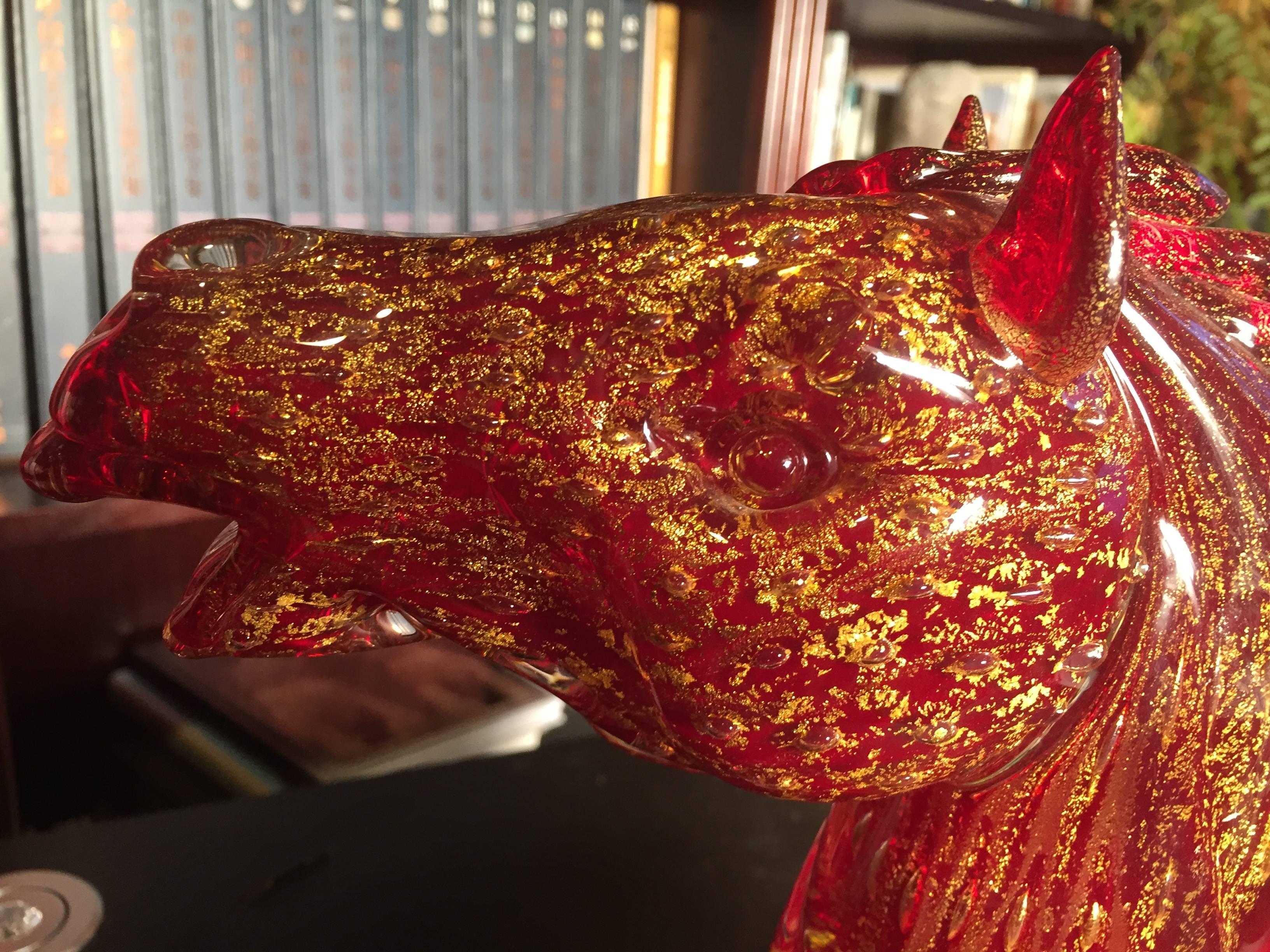Late 20th Century Superb Murano crafted red gold glass horse head, Giancarlo Signoretto  FREE SHIP