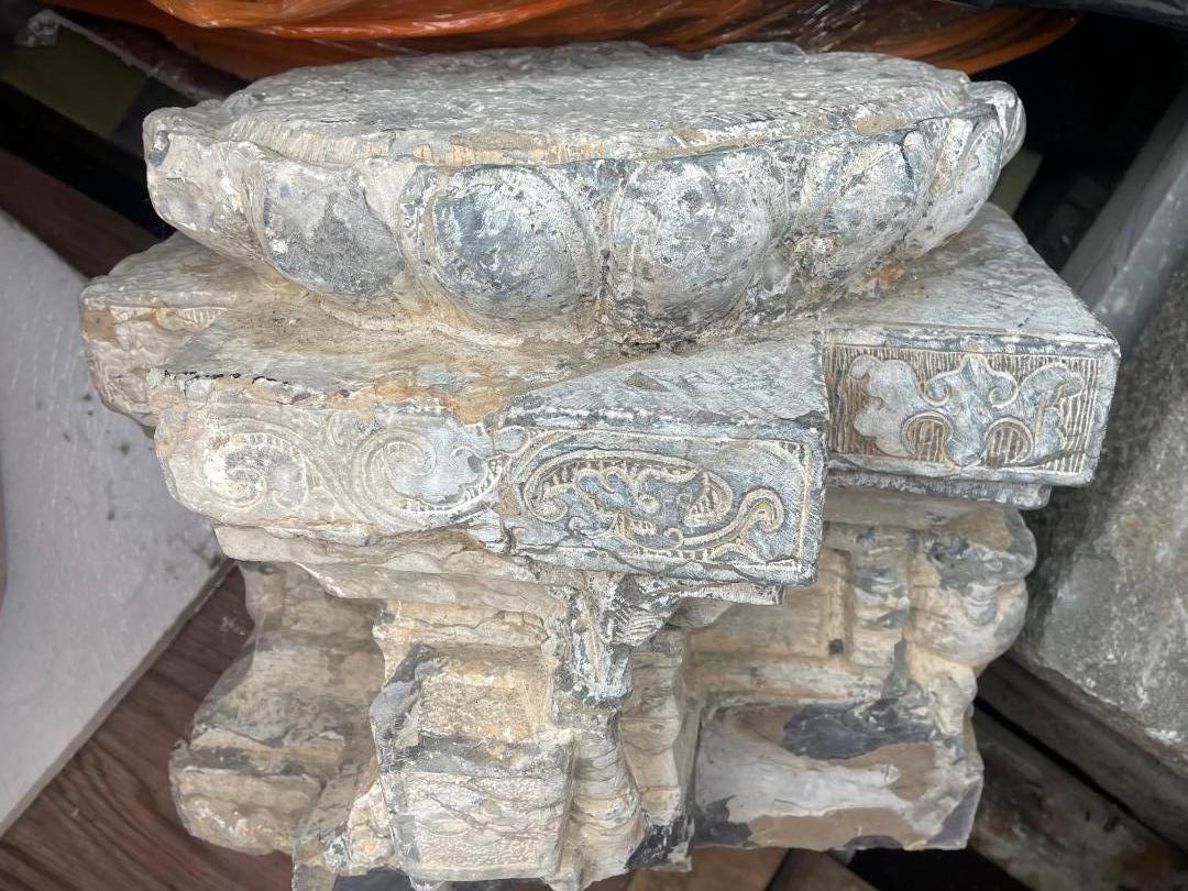 China Pair Antique Hand Carved Stone Pedestals 19th Century  For Sale 10