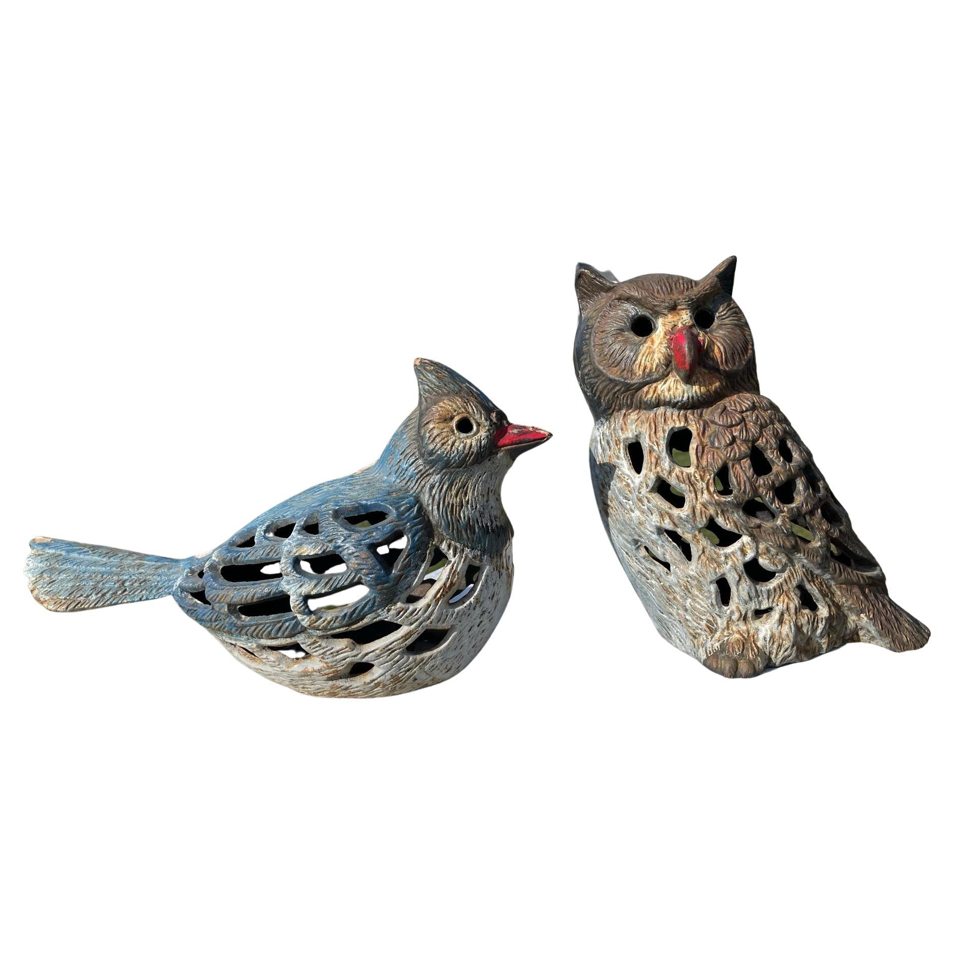 Japanese Pair Owl and Bird  Garden Lanterns