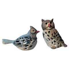 Vintage Japanese Pair Owl and Bird  Garden Lanterns