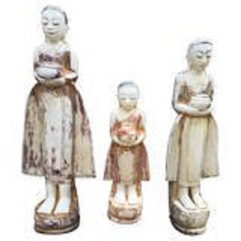 Alabaster Gold Attendants from Old Mandalay Burma 