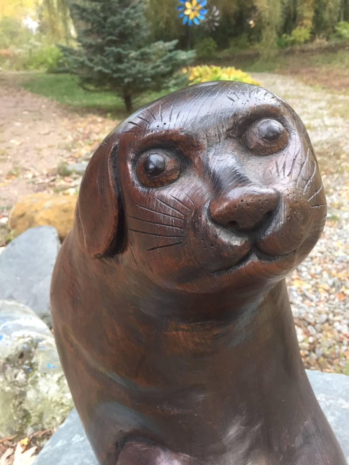 Taisho Japan Hand Carved Signed Puppy Dog 100 Years Old, Signed and Private Collection