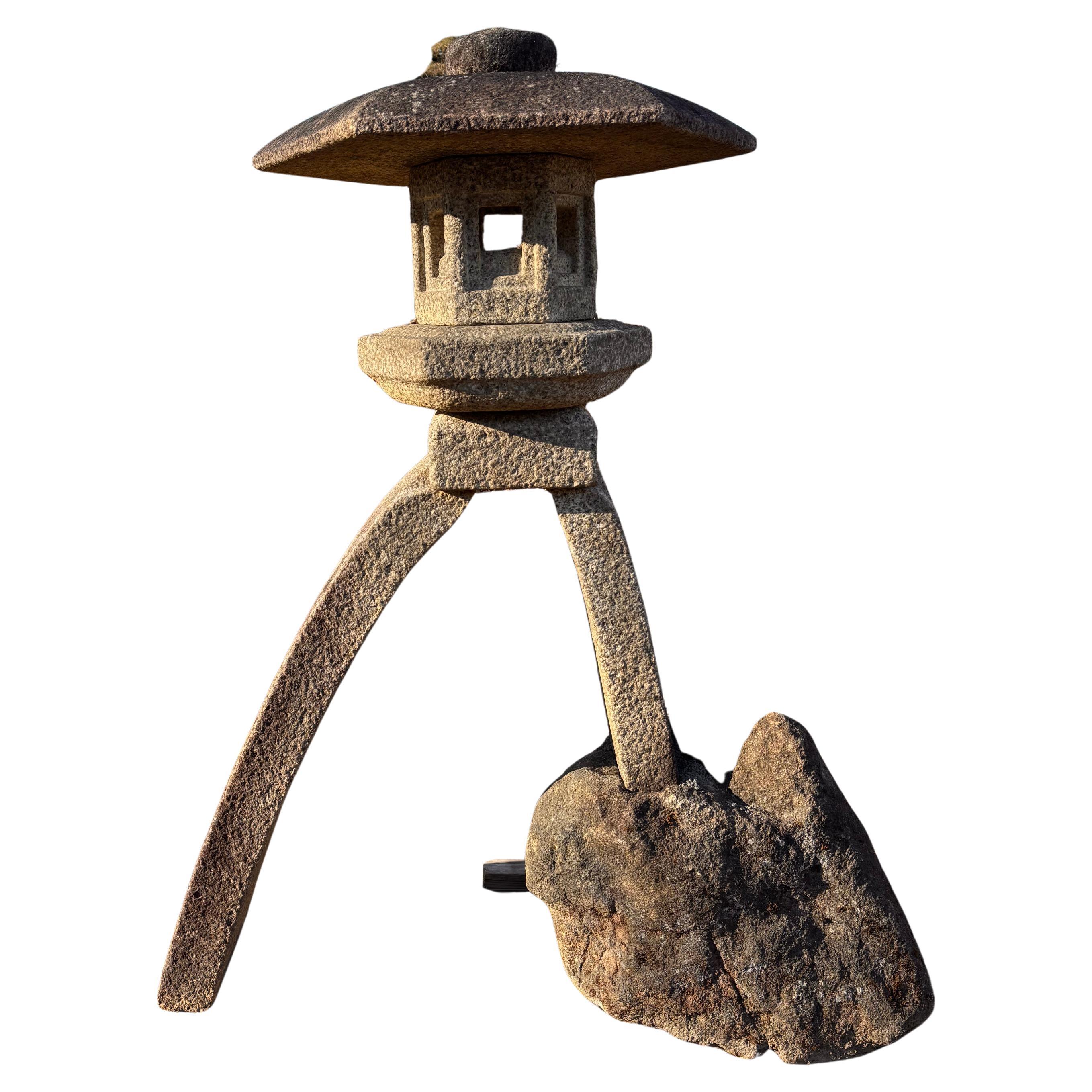 Japanese Fine Hand Carved two-legged Stone Lantern Kotoji , Hard To Find