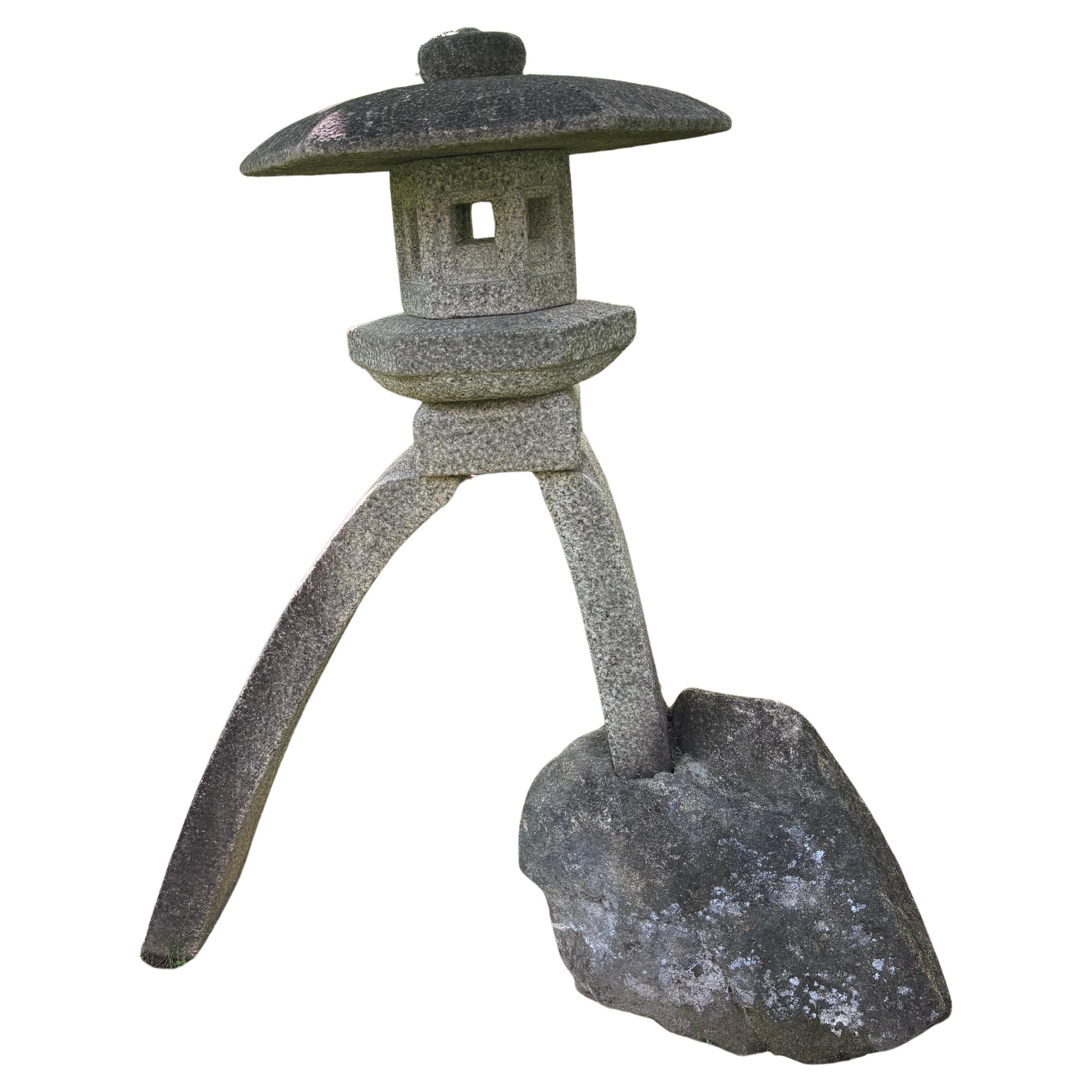 Japanese Fine Hand Carved two-legged Stone Lantern Kotoji , Hard To Find