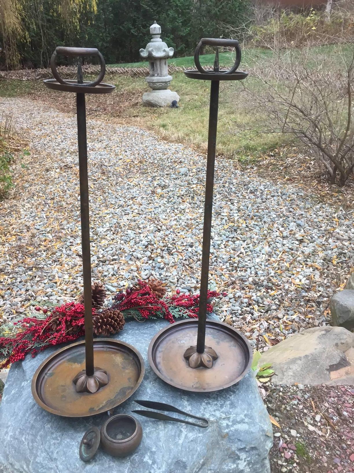 Hand-Crafted Japan, Superb and Elegant Pair of Early Bronze Candlesticks with Snuffers