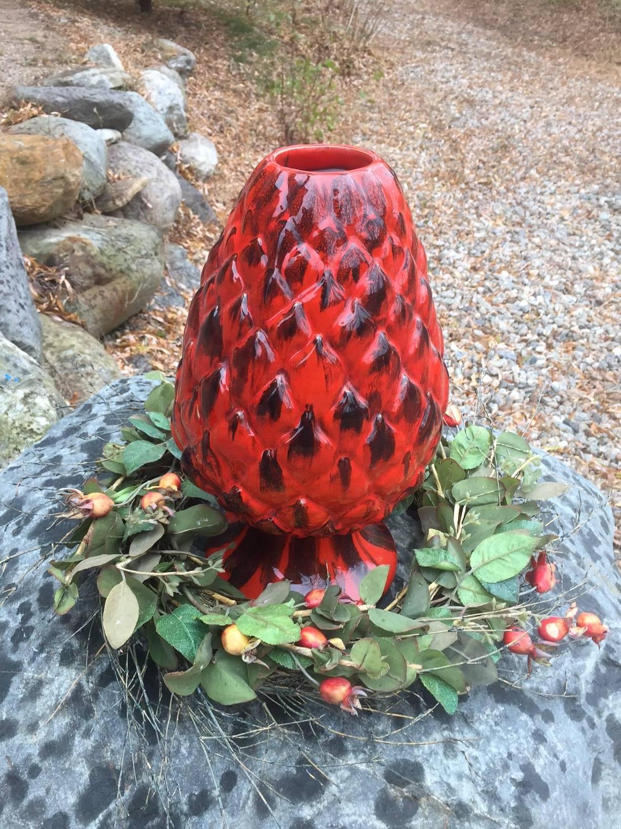 FEBRUARY SALE - NOW SAVE 25% AND MORE

This is a wonderful hand-painted, few of a kind, Mid-Century Modern ceramic pineapple form vase designed by a master designer Zagni from Italy Mid last Century. Exquisite design, lovely vivid colors, good