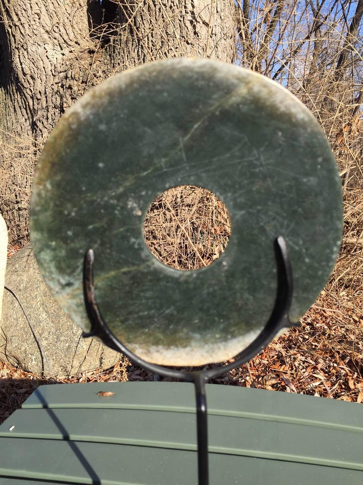 Chinese Qi Jia Early Bronze Age, China Jade Bi Disc with Custom Contemporary Stand