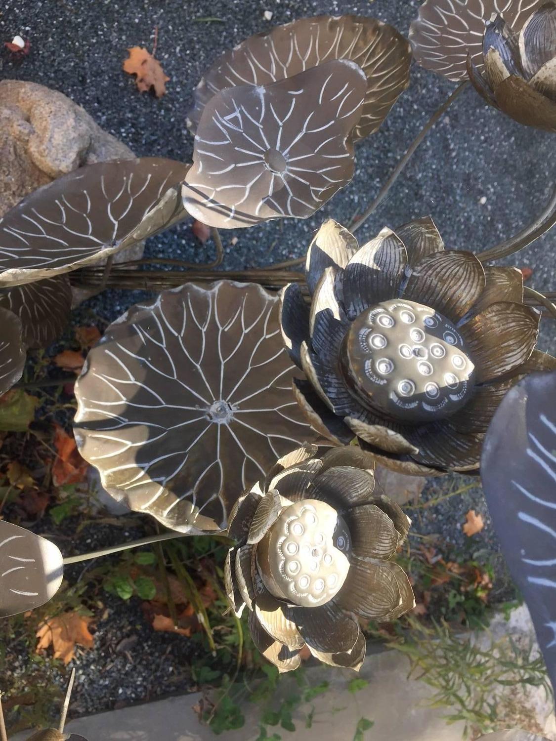 Monumental Antique Japanese Lotus Flower Bouquet Sculpture Indoor or