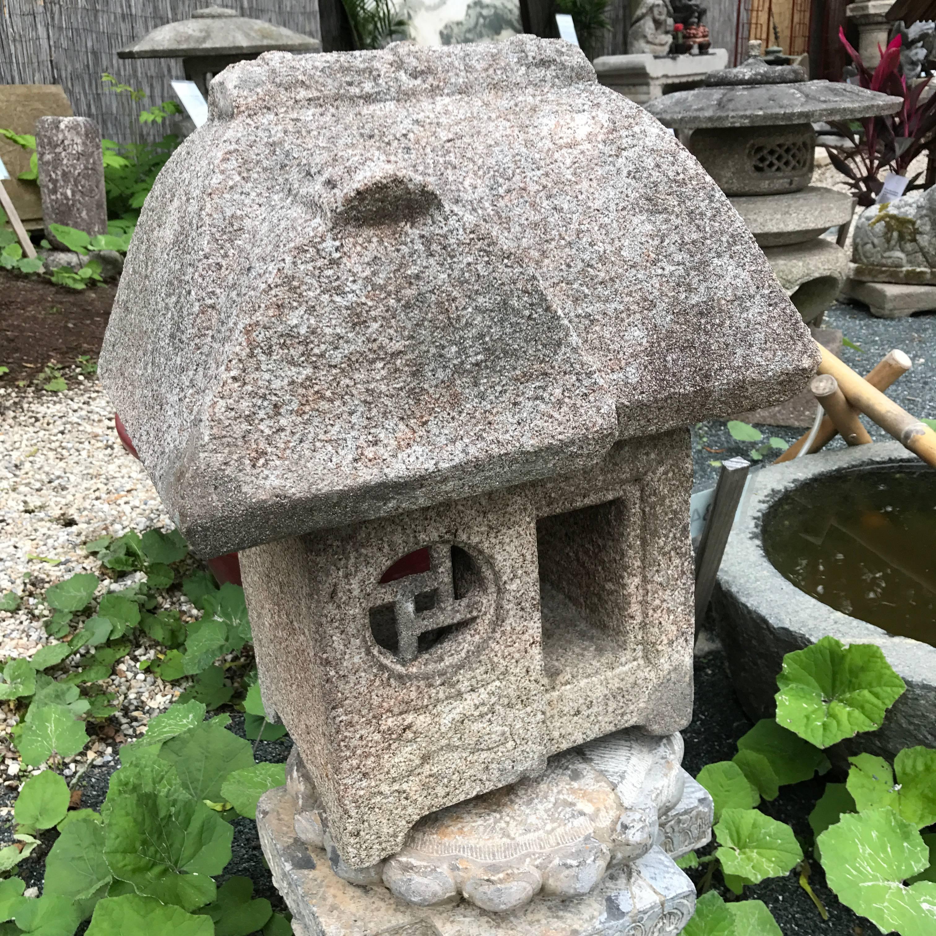 Here's a beautiful and unique way to accent your indoor or outdoor garden space with this treasure from Japan!

This is a two-piece carving of one of Japan's great historic architectural forms - the minka farmhouse crafted as a wonderful and useful