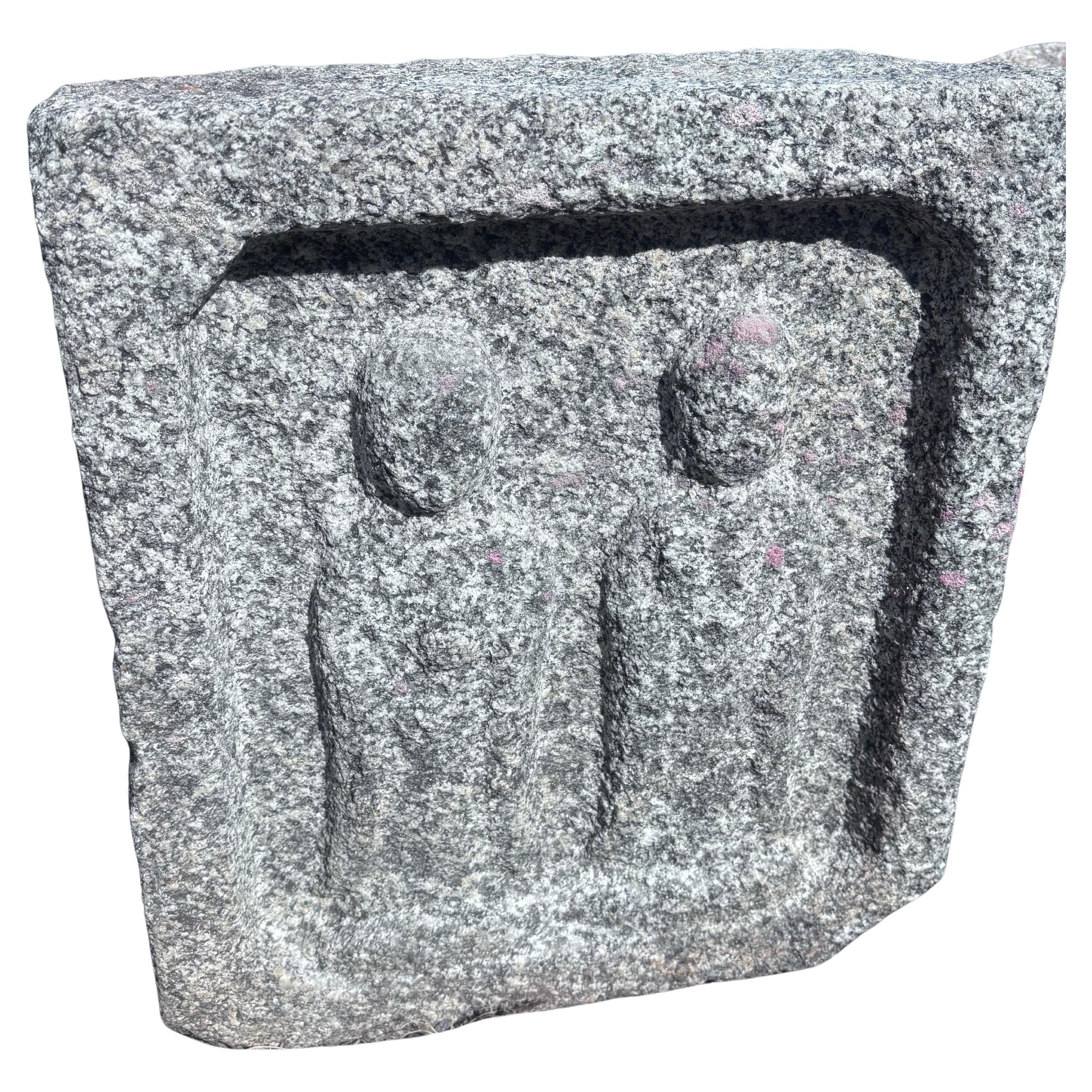 Important Massive Ancient Japanese Stone Sculpture Double Jizo Buddha