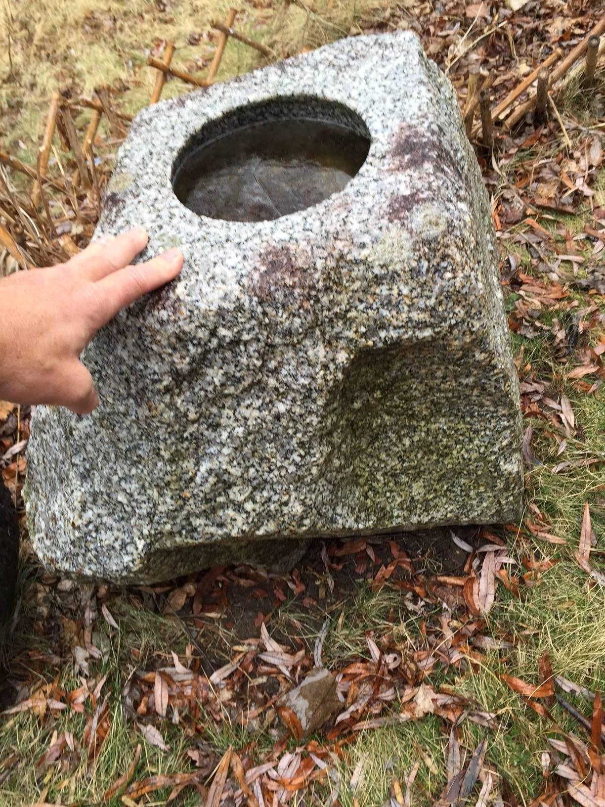 Hand-Carved Japan antique hand carved granite stone garden planter basin  