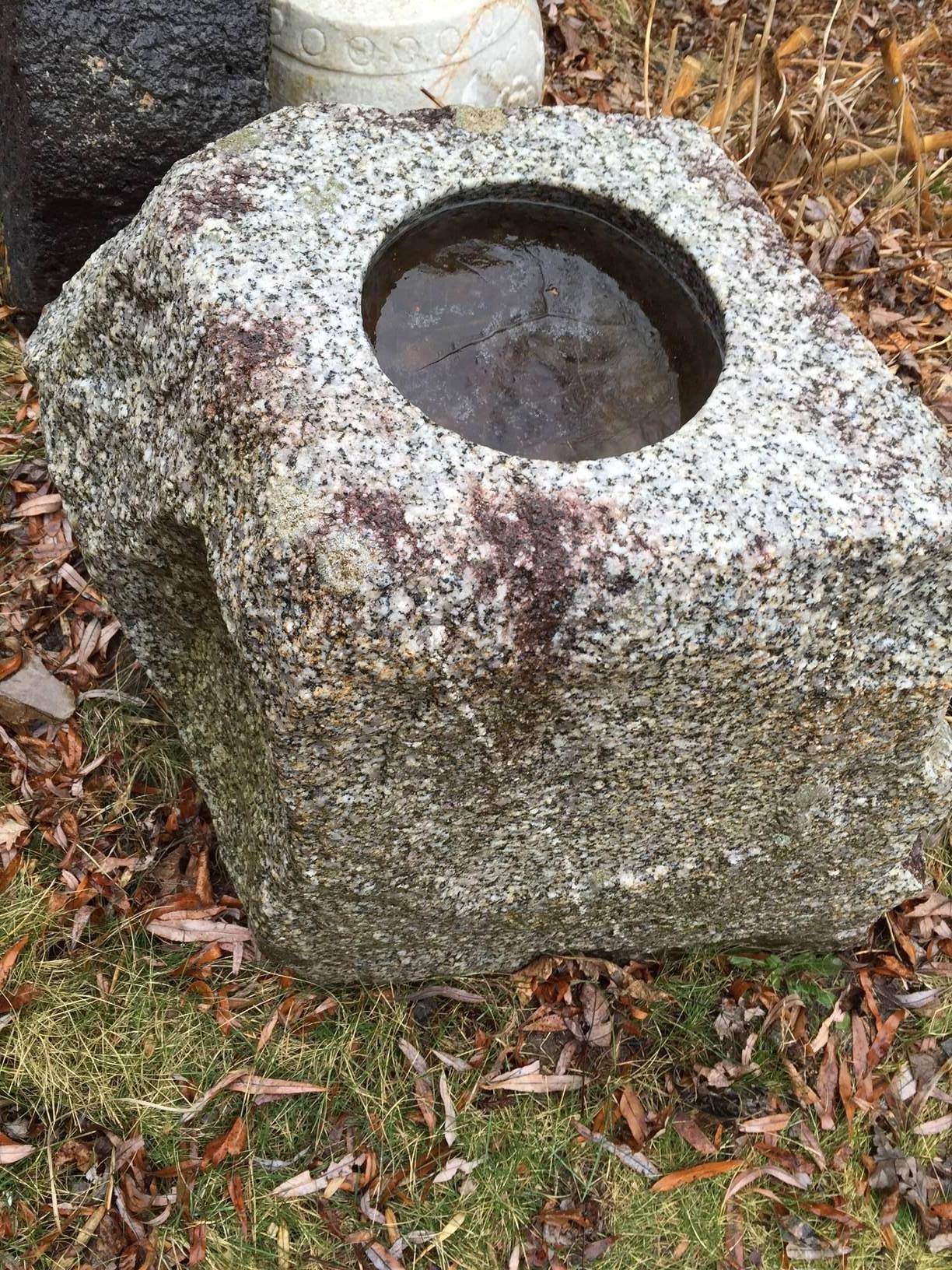 20th Century Japan antique hand carved granite stone garden planter basin  