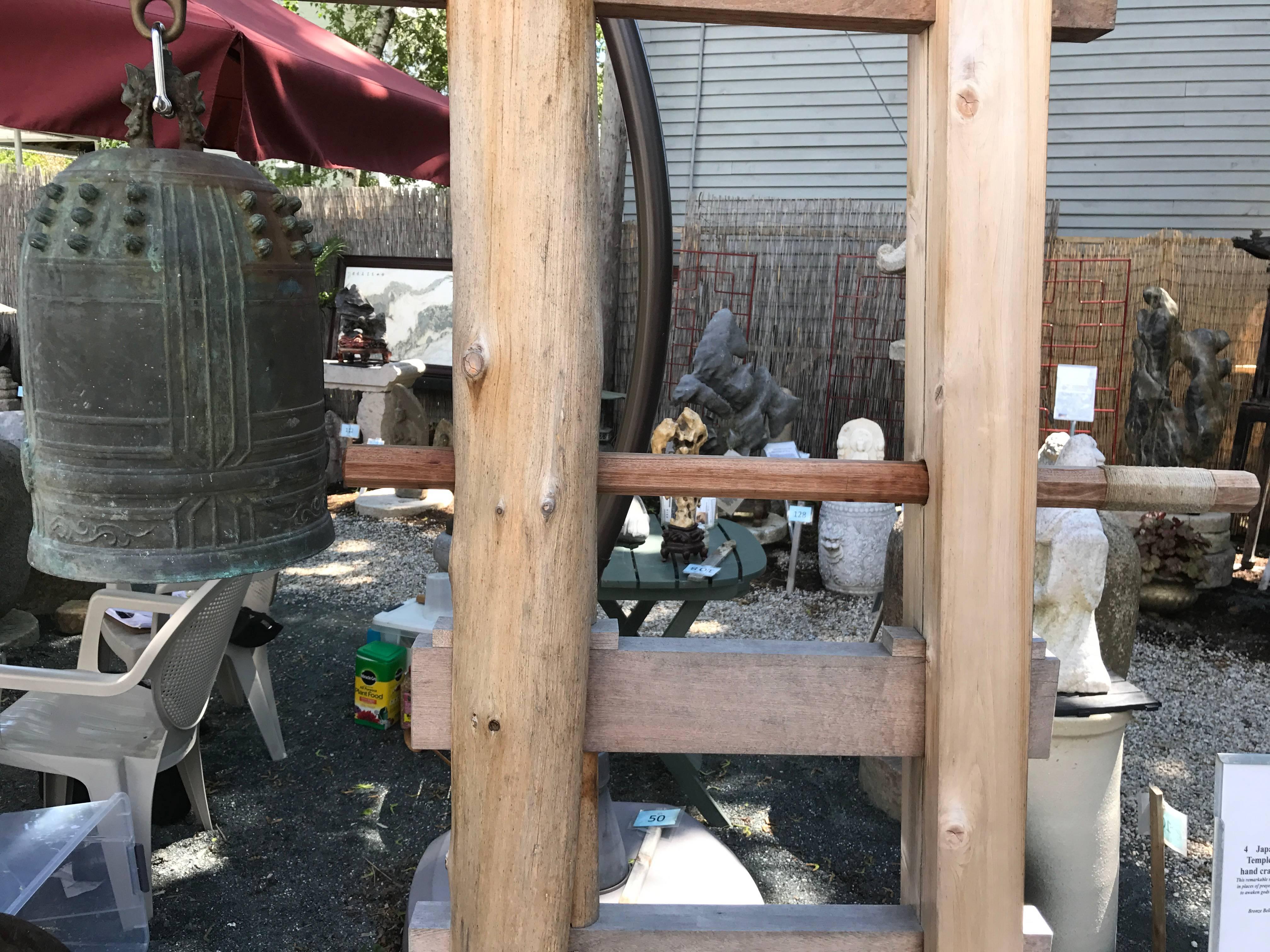 Japanese Japan Unique Antique Cast Bronze Temple Bell and Craftsman Designed Wood Tower