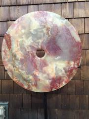 Beautiful Huge brilliant red and green jade stone with 58" stand  outdoor/indoor