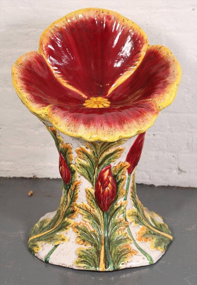 Pottery Italy Stunning Hand-Painted Sculpted Flower Table & Chairs Garden or patio