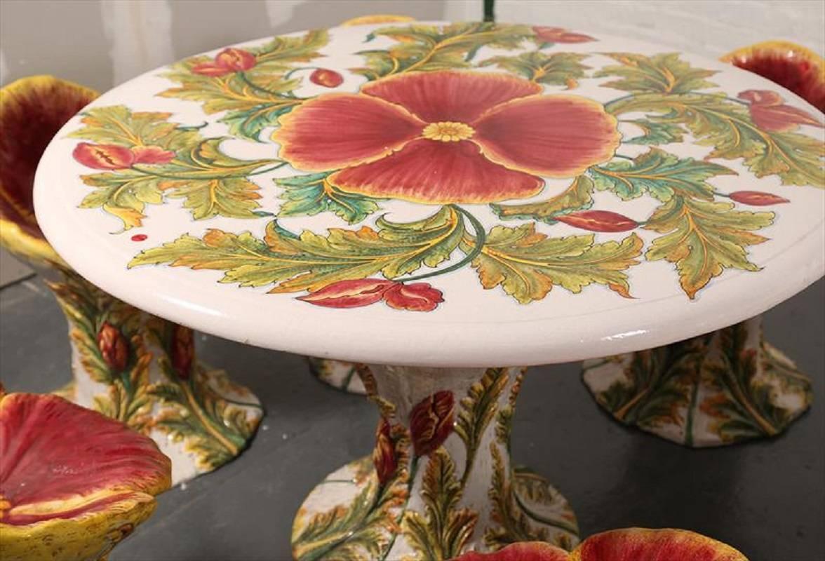 Italy Stunning Hand-Painted Sculpted Flower Table & Chairs Garden or patio 4