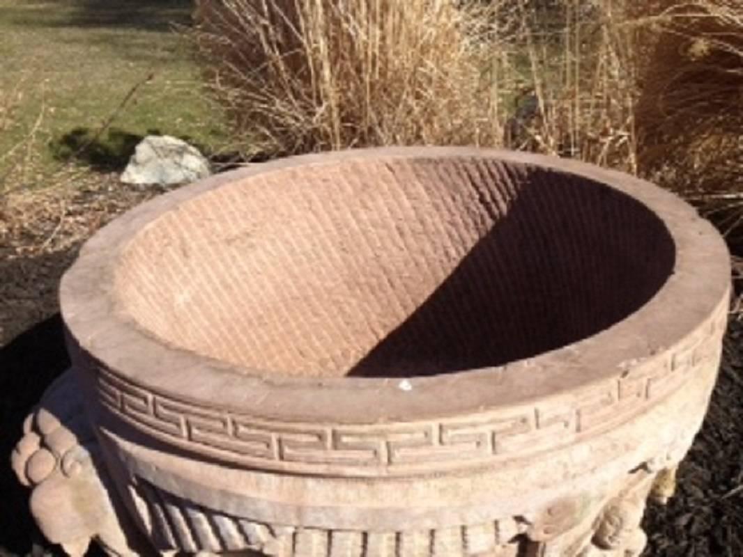 China Huge Hand-Carved Round Garden Stone Planter or Water Basin In Excellent Condition In South Burlington, VT
