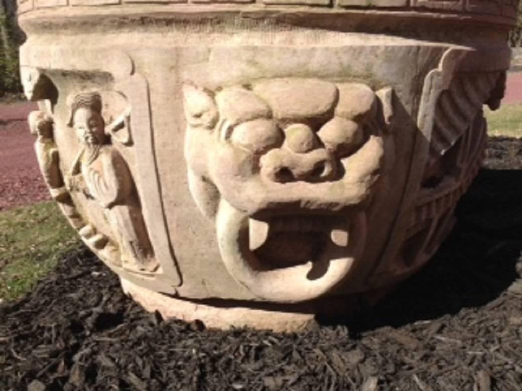 Sandstone China Huge Hand-Carved Round Garden Stone Planter or Water Basin