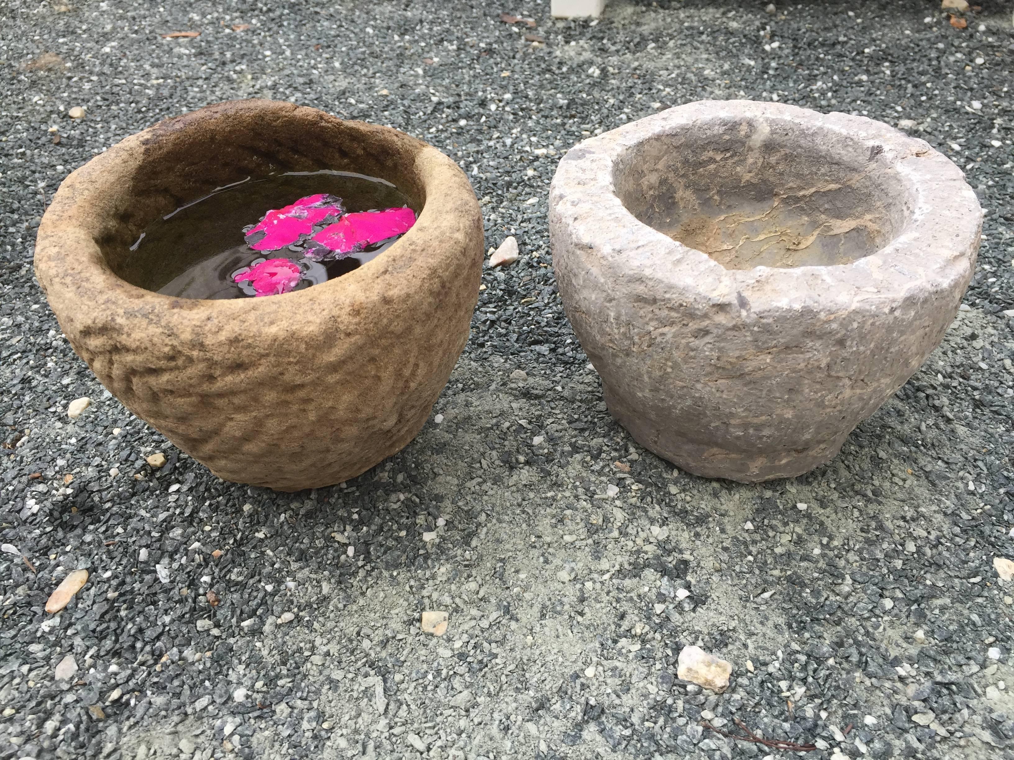 China Antique Stone Garden Cachepots, Perfect for Flowers, Herbs and More  In Good Condition In South Burlington, VT