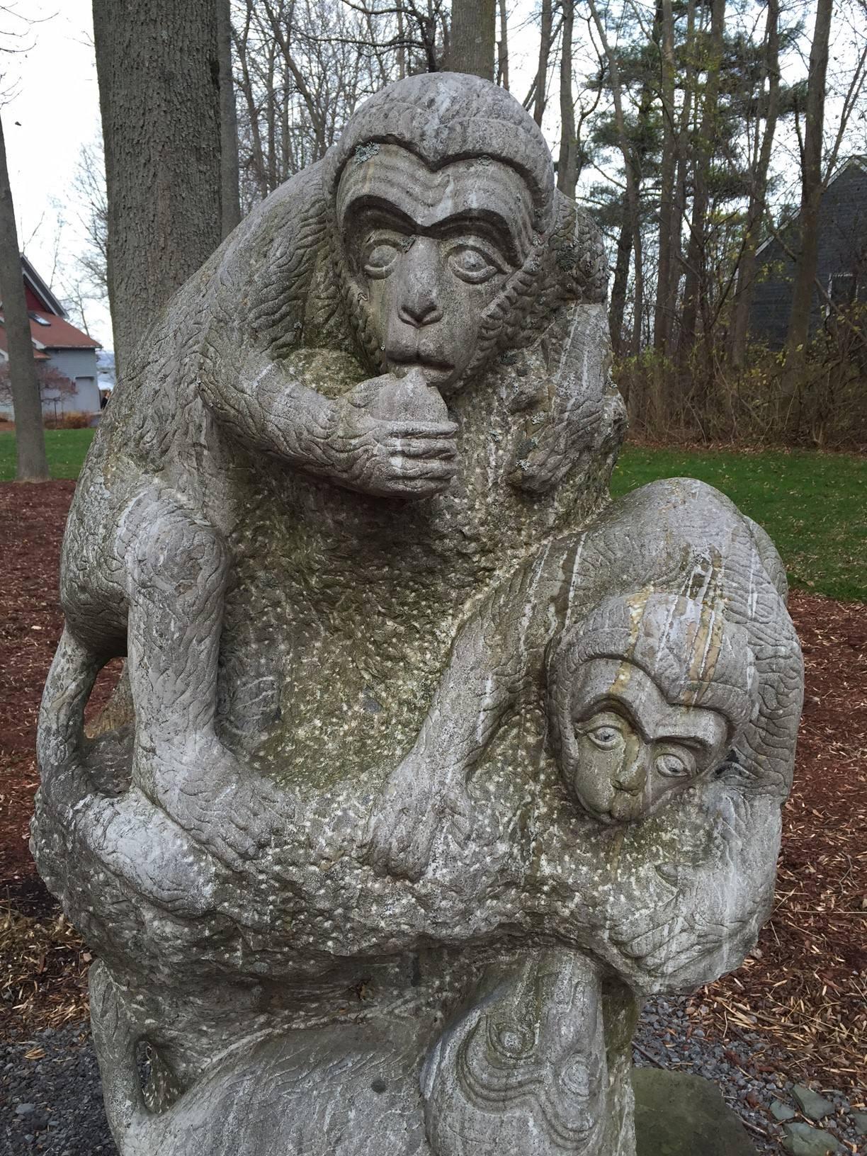 China, monumental artisan hand carved stone sculpture of three playful monkeys -monkey mountain-, limestone, 52 inches high and 48 inches wide. 

This is a one-of-a-kind treasure and would make a spectacular acquisition and garden display for the
