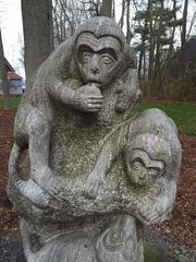 Monumental Hand-Carved Stone Sculpture "Monkey Mountain" Playful Monkeys
