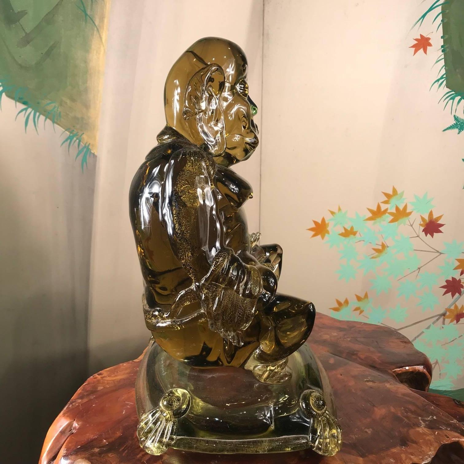 Italian  Italy Murano Large Unique Hand blown Glass Meditation  Buddha, Signoretto For Sale