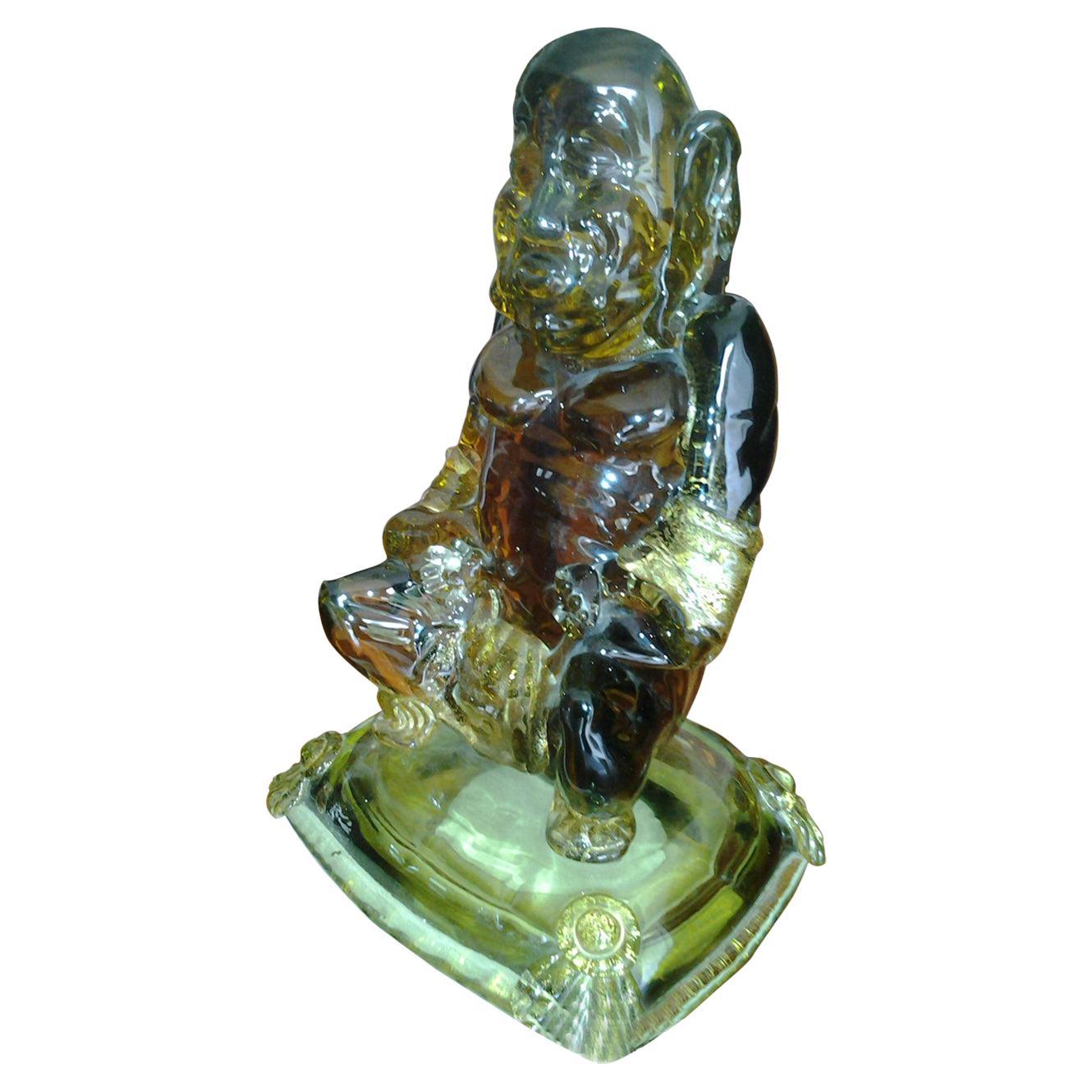 Hand-Crafted  Italy Murano Large Unique Hand blown Glass Meditation  Buddha, Signoretto For Sale