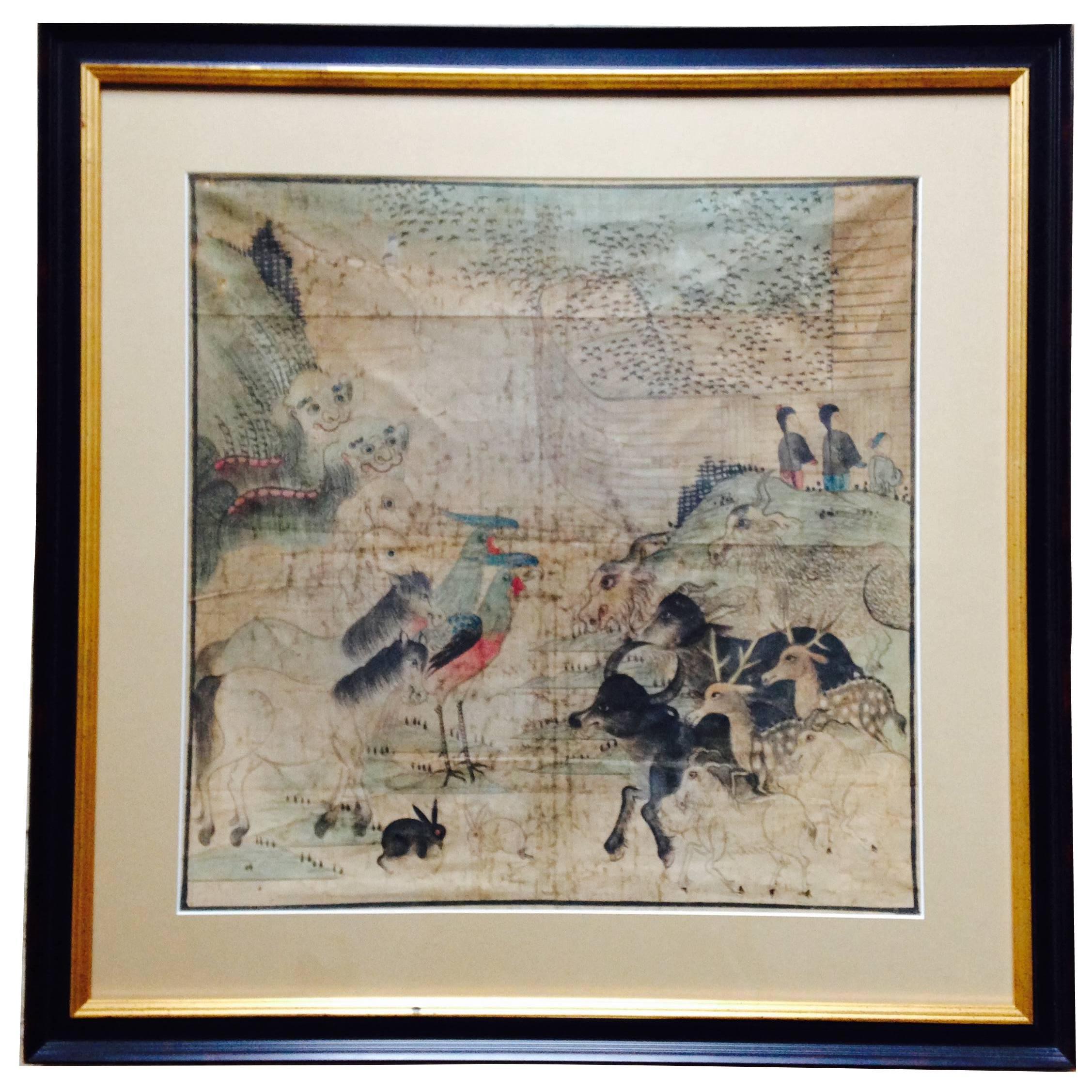 China Stunning "Noah's Ark" Painting on Silk 18th Century
