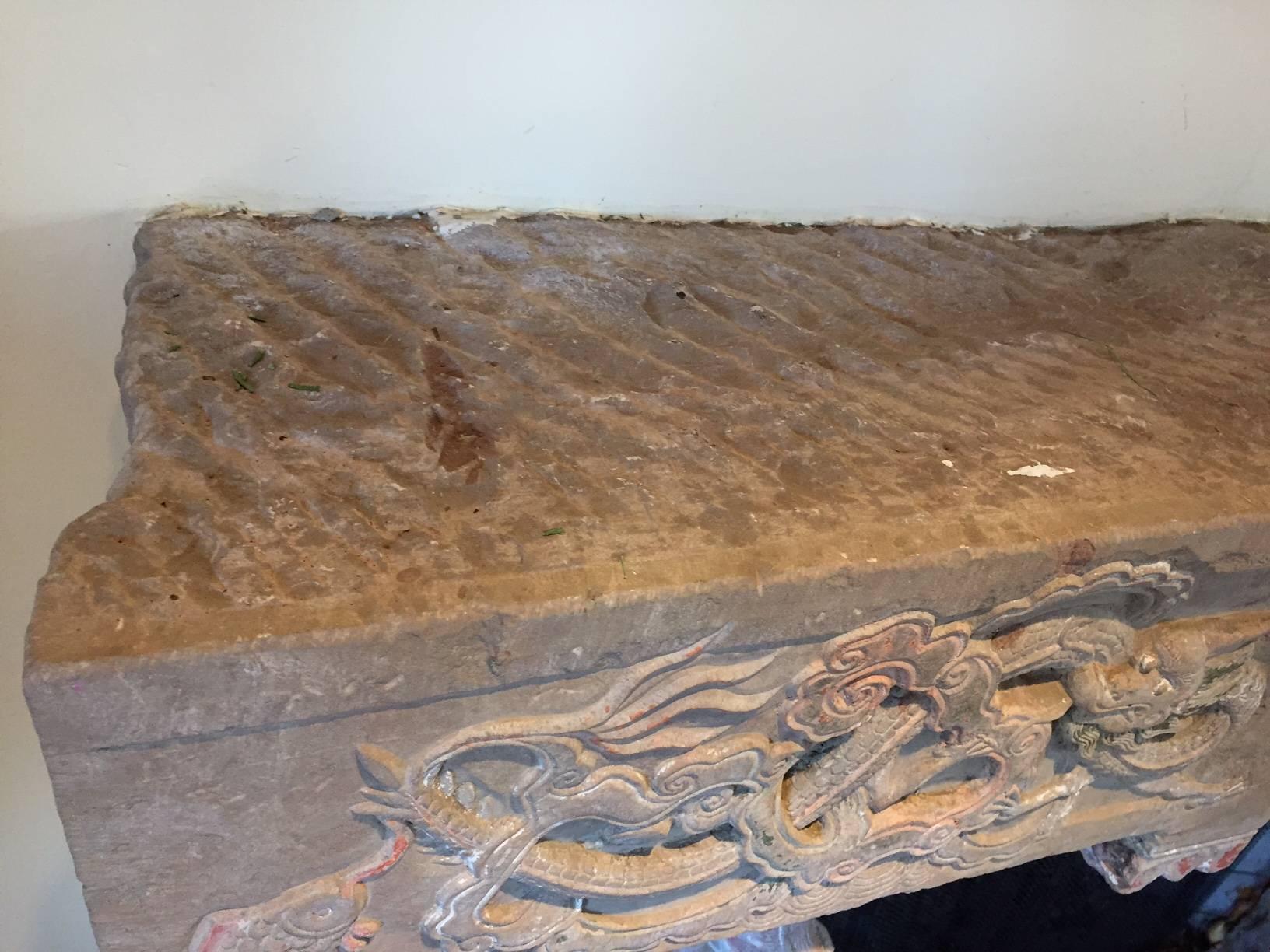 Chinese Antique Stone Mantle Dragons, Horses, Birds, Flowers 18th-19th Century 1