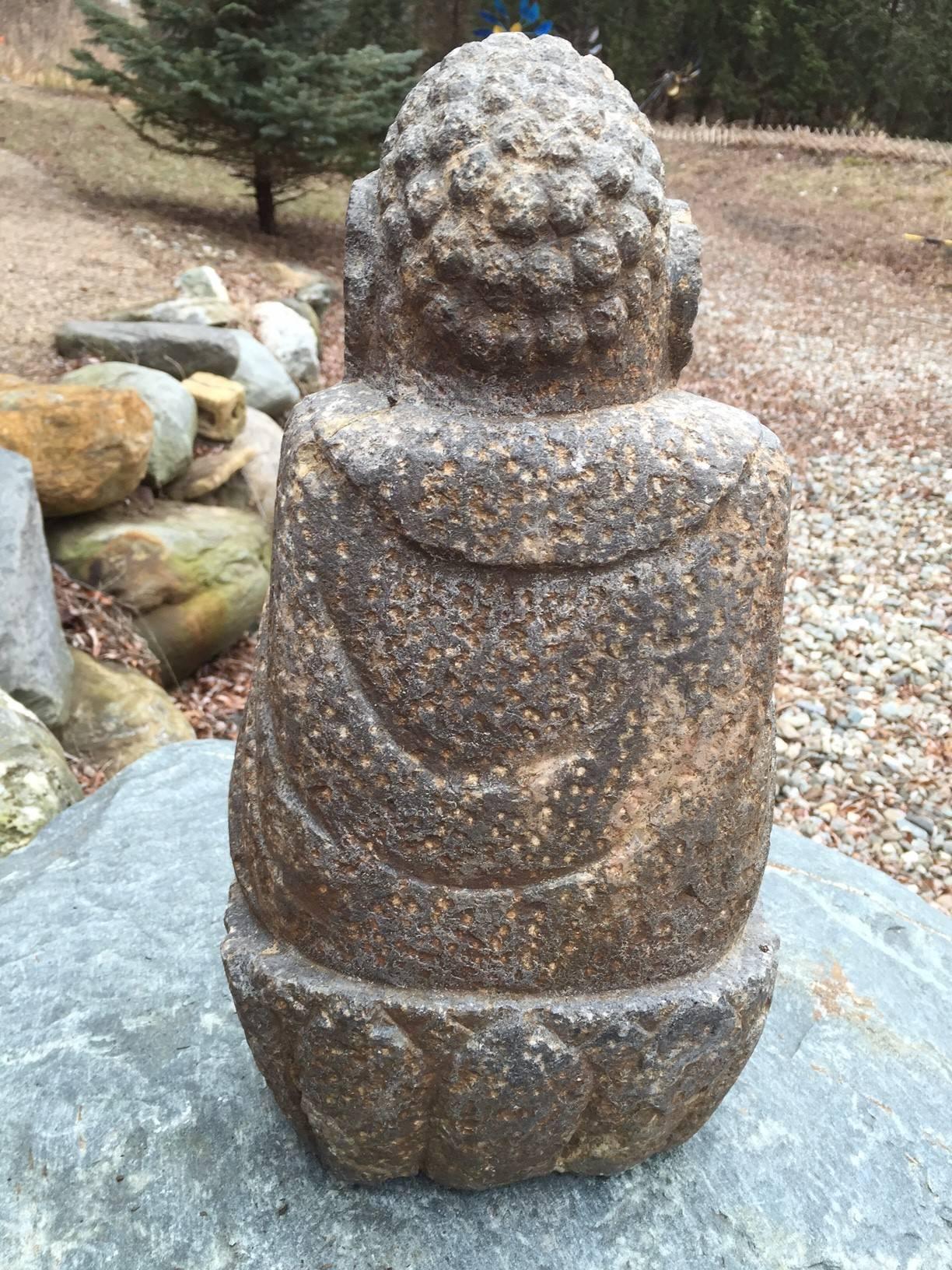China Hand carved antique stone Garden Buddha, private collection- only one!   In Good Condition In South Burlington, VT