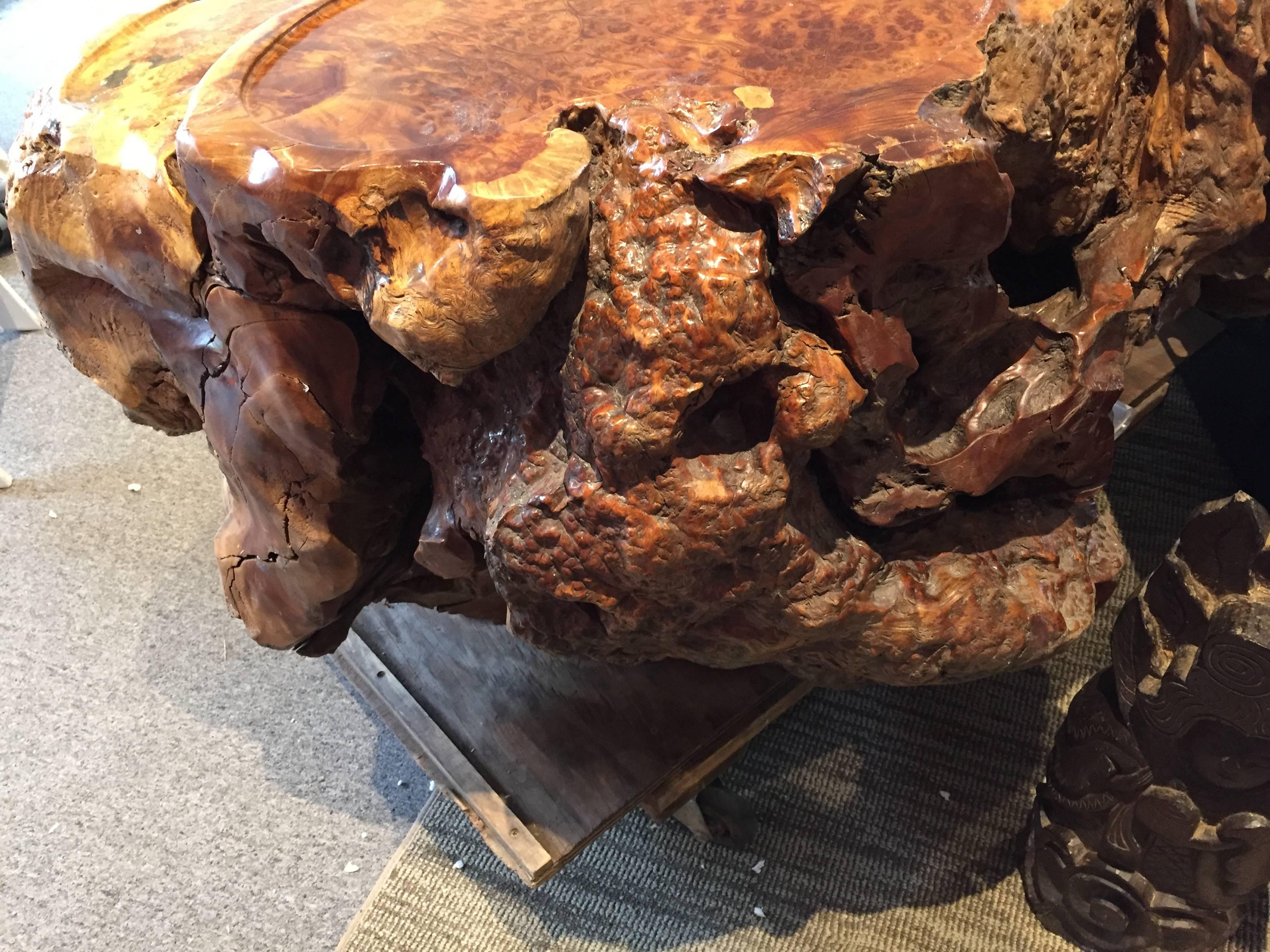 Chinese Extraordinary Fine Burl Wood Table  In Good Condition For Sale In South Burlington, VT