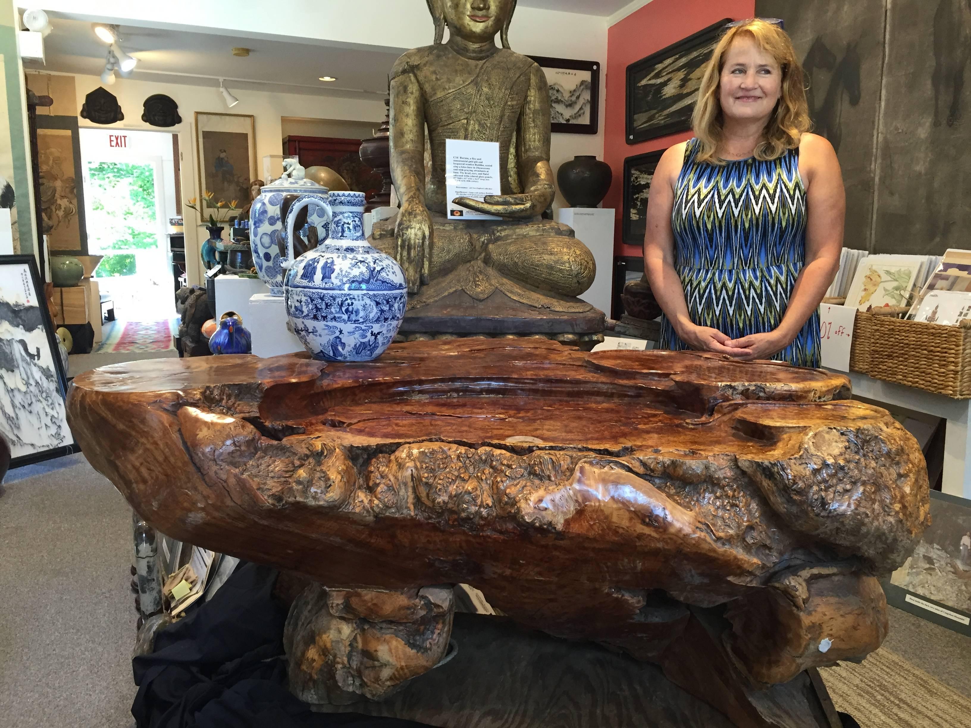 Carved Chinese Extraordinary Fine Burl Wood Table  For Sale